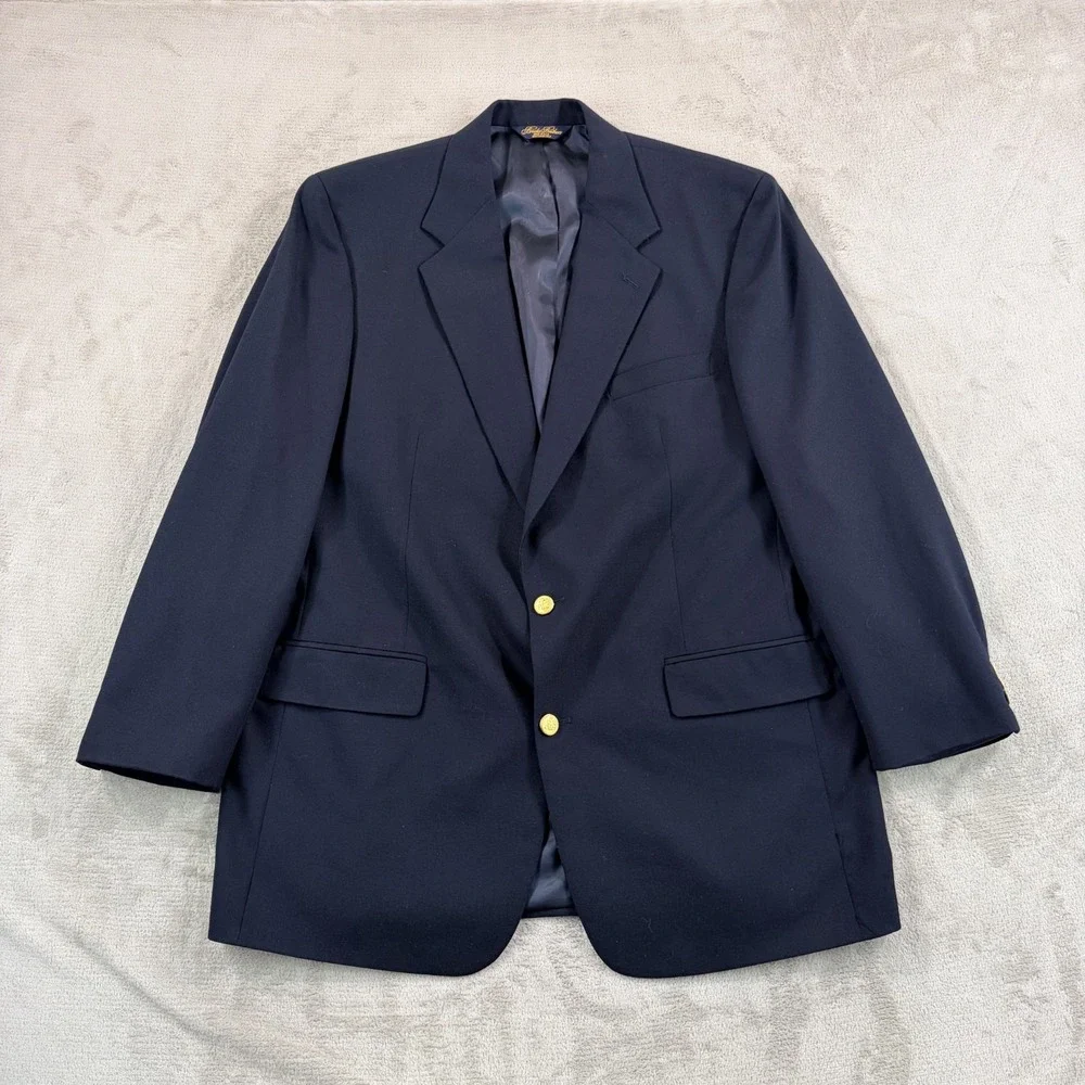 Vintage Brooks Brothers Brooksease Navy Hopsack Gold Button Blazer 44L Made USA